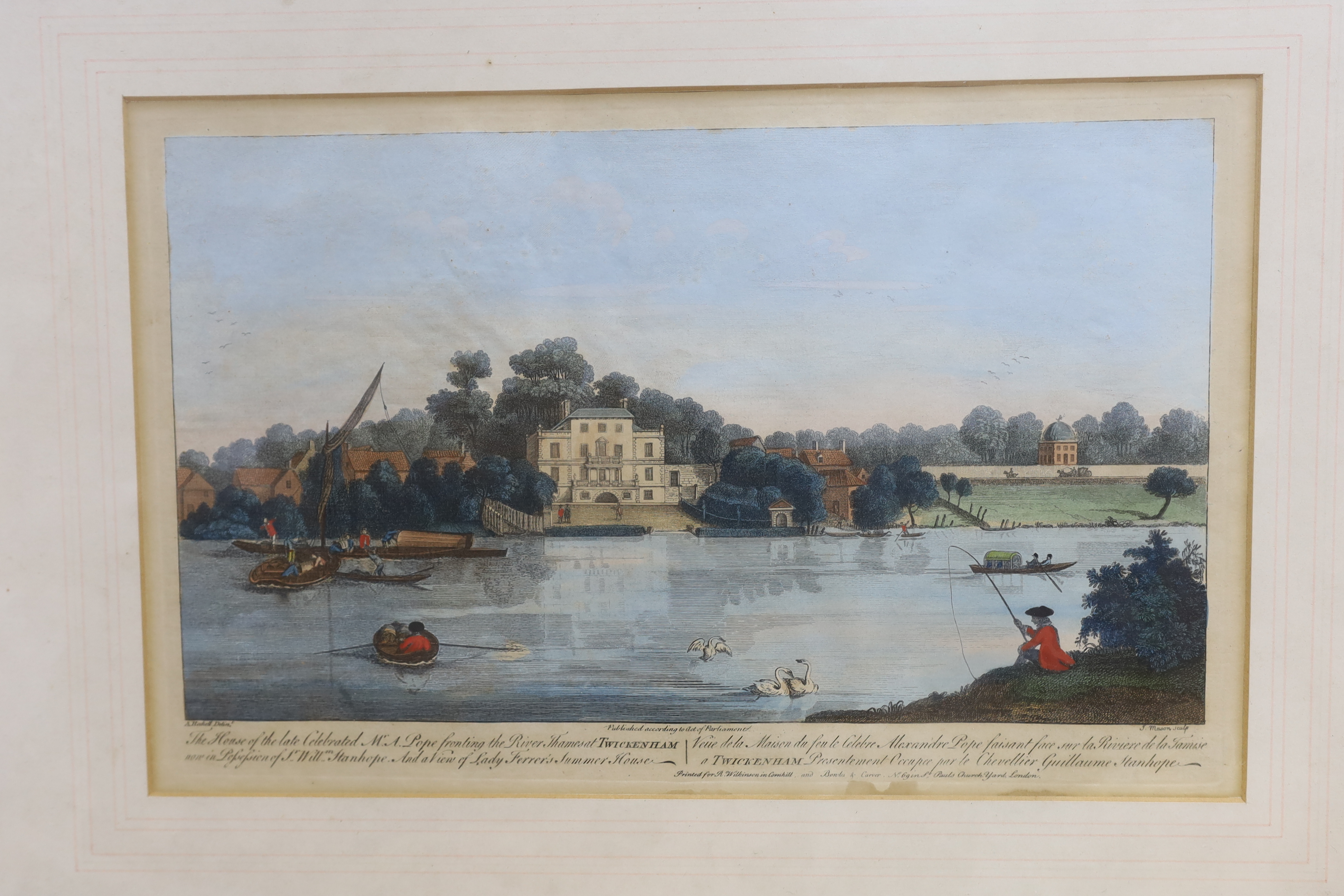 After Augustin Heckel (1690-1770), three colour etchings, comprising ‘Rover Thames at Twickenham’, printed for R. Wilkinson, ‘Twickenham & Isleworth’, printed for John Bowles and ‘View from Richmond Hill up the River’, p